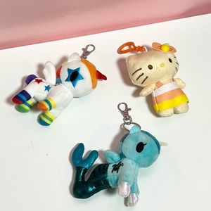 Y2K mcbling Sanrio and tokidoki plush keychain set